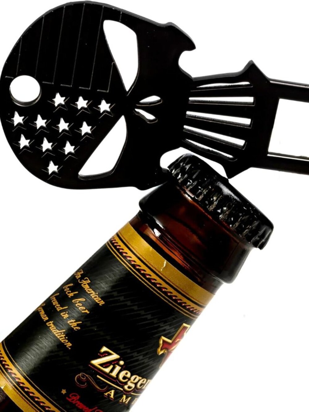 Black Skull Bottle Opener Keychain USA Flag Patriotic Heavy Duty